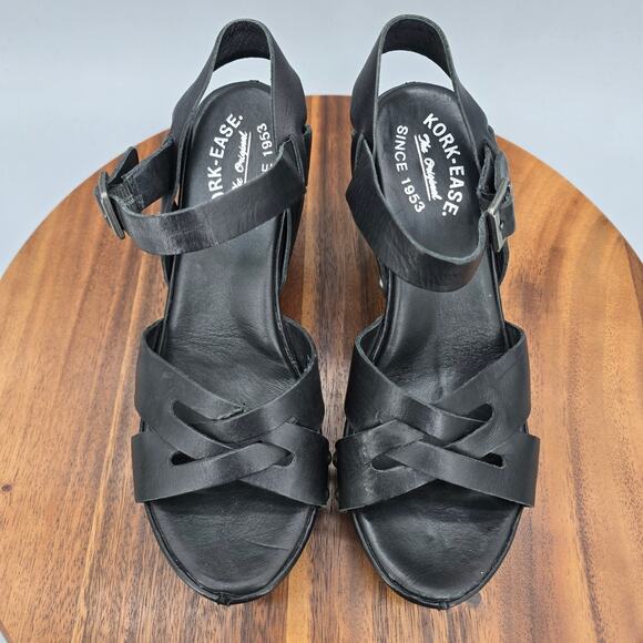 Kork-Ease Deborah Sandals Womens 7 M Black Leather Studded Platform High Heel - Picture 5 of 8